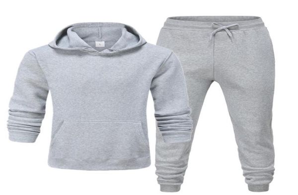 

new 2020 brand tracksuit fashion men sportswear two piece sets all cotton fleece thick hoodiepants sporting suit male size xxxl t9206959, Gray