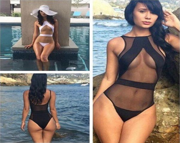 

new mesh black one piece swimwear see through bikini monokini vintage bathing suit swimsuit8156073, White;black