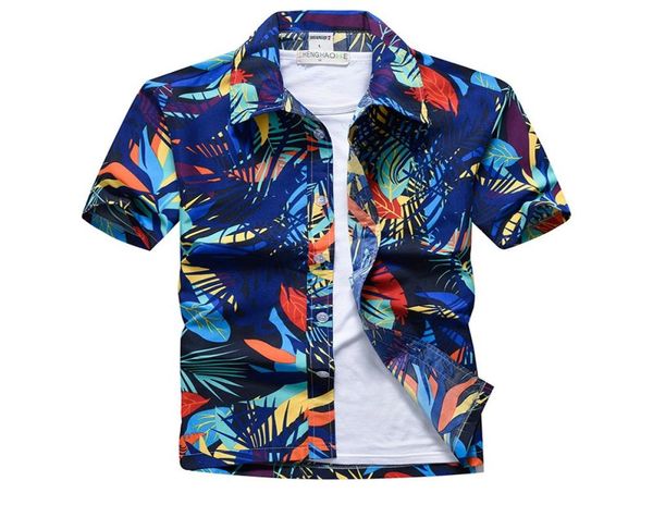 

summer fashion short sleeve men hawaiin shirt brand slim fit casual beach shirts men holiday party aloha shirt camisa hawaiana1602084, White;black