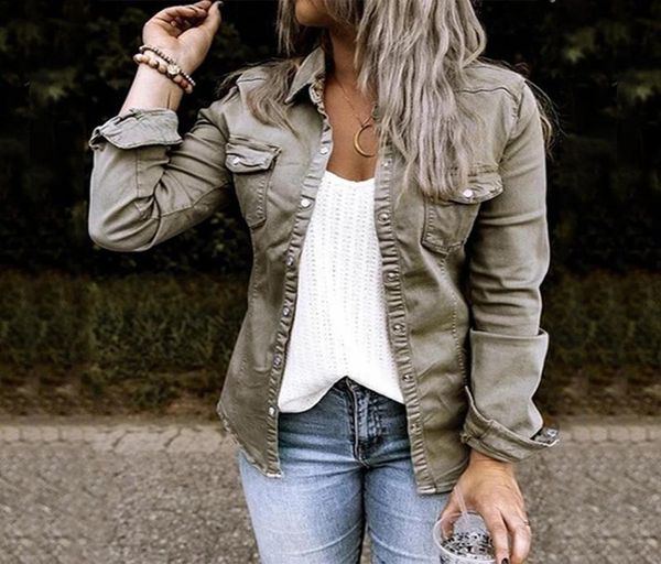 

women039s jackets single breasted denim women shirt turn down collar solid slim female shirts autumn 2021 fashion ladies ca8753807, Black;brown