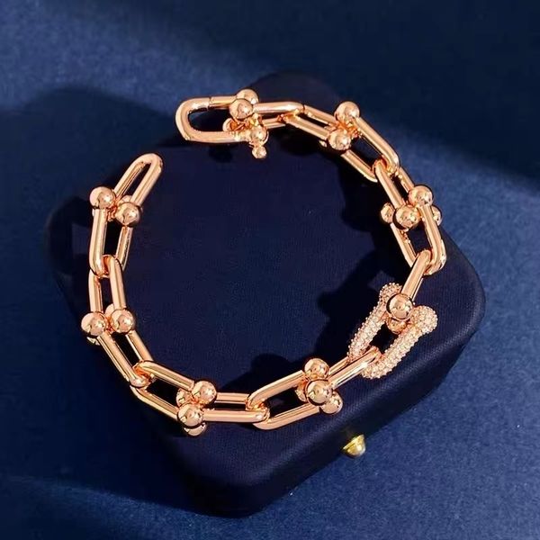

bangle 925 luxury fashion high end bracelet for men and women couples electroplated 18k rose gold ushaped horseshoe buckle with diamon 23080, Black
