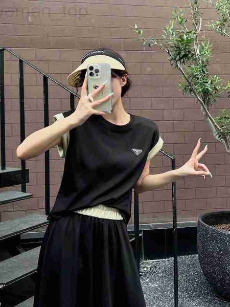 

women's two piece pants designer p family 23 summer new style casual triangle sleeveless tank high waist skirt set g52f, White