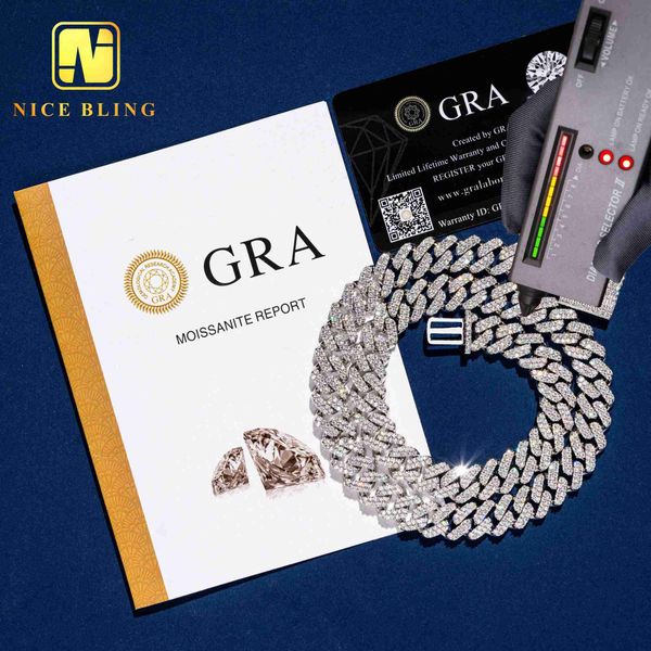 

selling drop shipping service 925 sterling silver hip hop 12.6mm iced out moissanite diamond cuban link chain