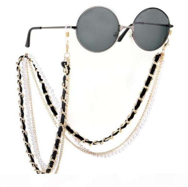 

1pc brand designer channel sunny cord white black leather eyeglasses sunglasses mask holder string chain strap pearl necklace812845357344, Silver