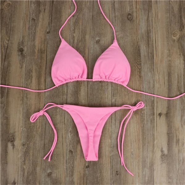 

women's swimwear women pink bikinis set swimwear woman bandage ladies thongs solid two piece suit female traje de bano mujer 230803, White;black