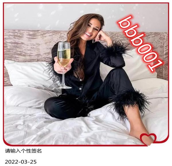 

womens pajama sets feather long sleeve long two piece pants pijamas de mujer home suit for women sleepwear19986962653503, White