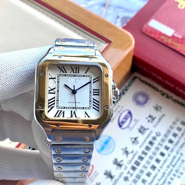 

designer santos watch for men mechanical movement watches sapphire mirror date uhr montre carter with box perfect gift asxb, Slivery;golden
