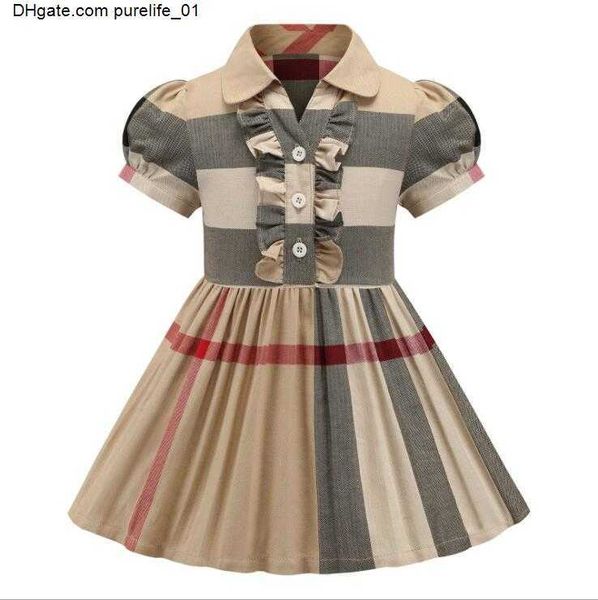 

girls summer cute plaid dress baby girl short sleeve dresses kids cotton a-line skirts children turn-down collar skirt child clothes 2-7 yea, Red;yellow