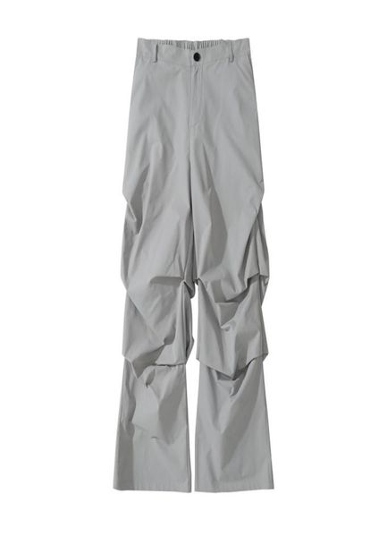 

ruched elastic waist men039s cargo pants straight pleated casual overalls baggy black loose trousers1134888, Black;brown