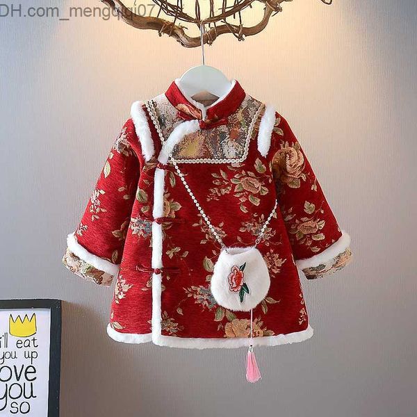 

girl's dresses men's swimwear winter girls' clothing children's tang qipao princess embroidery cotton pad children', Red;yellow
