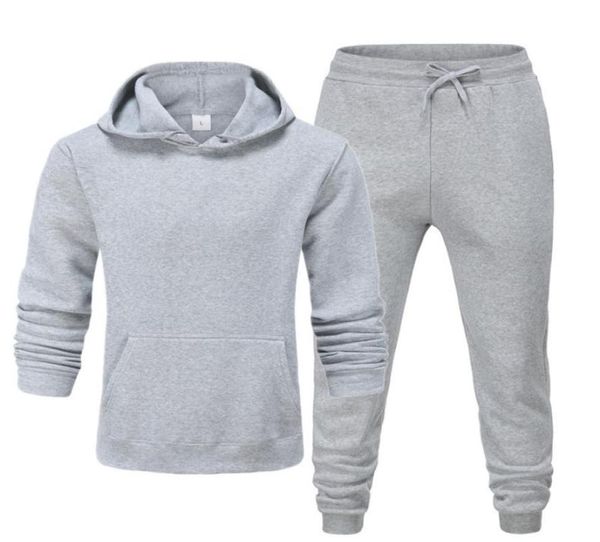 

new 2020 brand tracksuit fashion men sportswear two piece sets all cotton fleece thick hoodiepants sporting suit male size xxxl t5162298, Gray