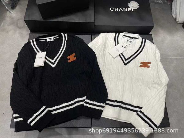 

women's knits & tees designer early autumn new small focus design letter emblem with academic style knitted sweater slouchy qmr7, White