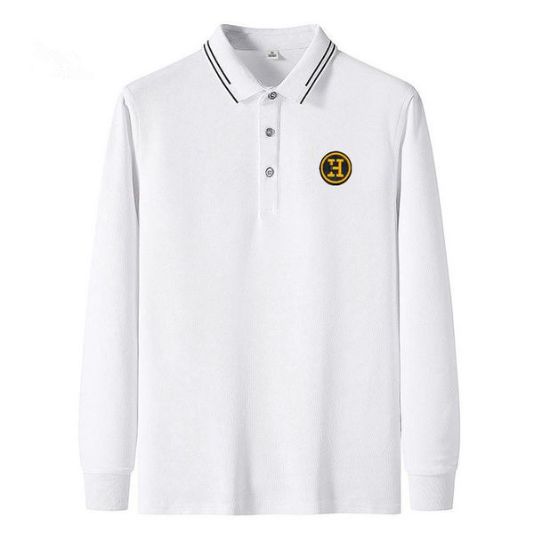 

2023 autumn winter geometric letter print men's casual polos lapel long-sleeve breathable fashion men's tees fbl019, White;black
