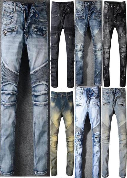 

qnpqyx new street men039s jeans distressed ripped skinny jeans slim fit motorcycle biker denim for pants hip hop4951435, Blue