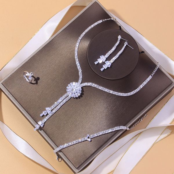 

wedding jewelry sets bride luxury set zircon tassels necklace earrings exquisite lady party dress accessories bn 230803, Slivery;golden