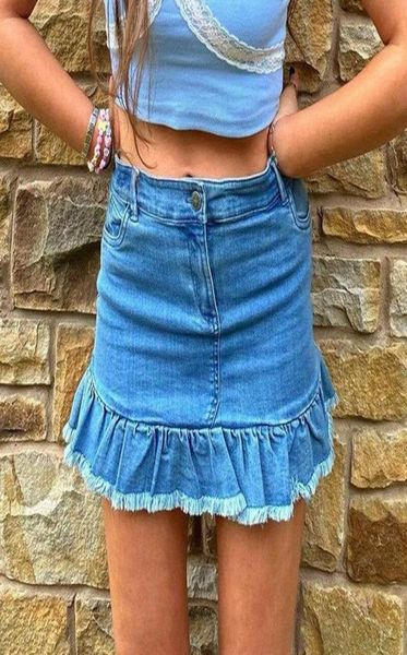 

skirts laamei preppy style denim skirt casual zipper short summer y2k streetwear ruffles tassel high waist mini jean7193954, Black