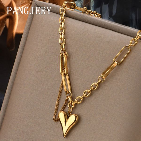 

pendant necklaces pangjery 316l stainless steel love heart necklace for women minimalist romantic wedding bride jewelry gifts wholesale 2308, Silver
