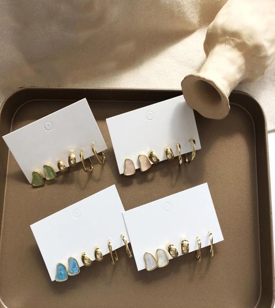 

delicate jewelry 3 sets earrings green blue pink enamel small stud earring golden jewelry for women student gifts1850601, Golden;silver