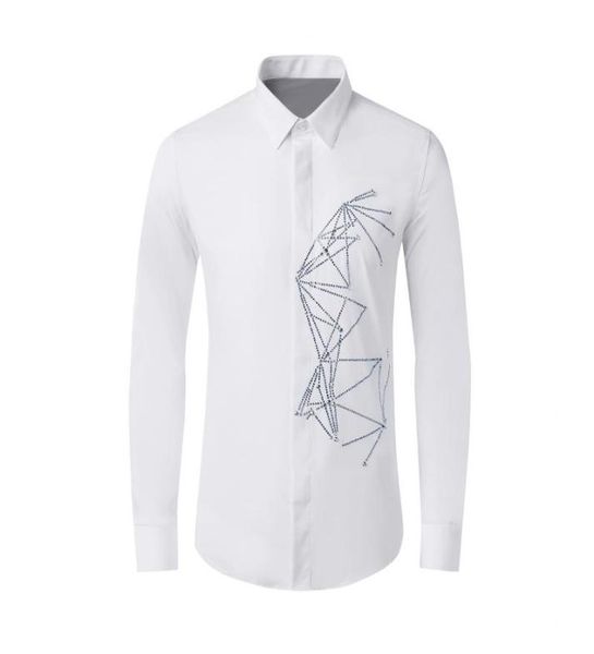 

new arrival cotton fashion spring pyramid crystal long sleeve men casual shirts summer plus size  l xl 2xl 3xl 4xl2452295, White;black