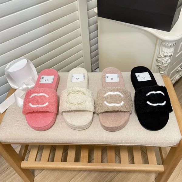 

casual shoes 2023 paris designer slippers 2c luxury brand plush anti-skid flat shoes women's wool autumn and winter home women's, Black