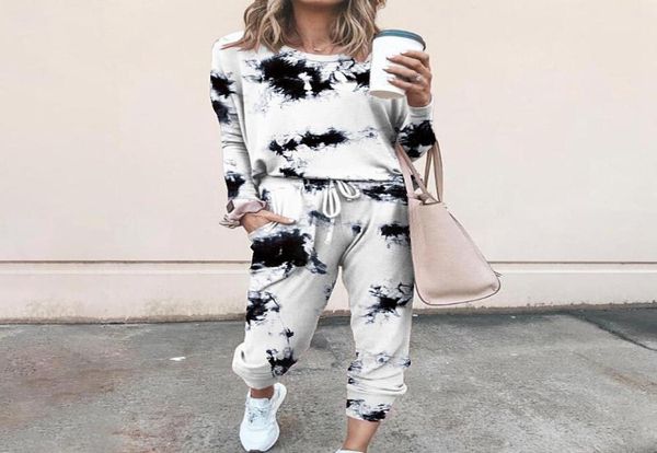 

women039s two piece pants women autumn tracksuit 2 set tie dye sets female casual outfits joggers sportsuit loose sweatpants ma5839247, White