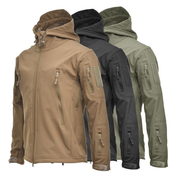 

men's jackets men us military winter thermal fleece tactical jacket outdoors sports hooded coat military softshell hiking outdoor army, Black;brown