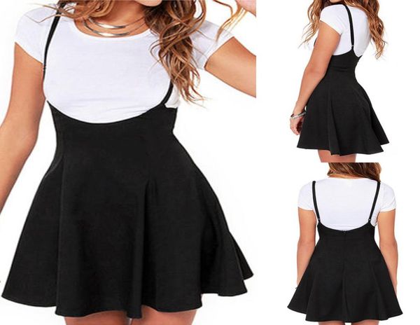 

newly summer fashion casual women dress waist suspender black skater high waist mini pleated dress size s2xl1926468