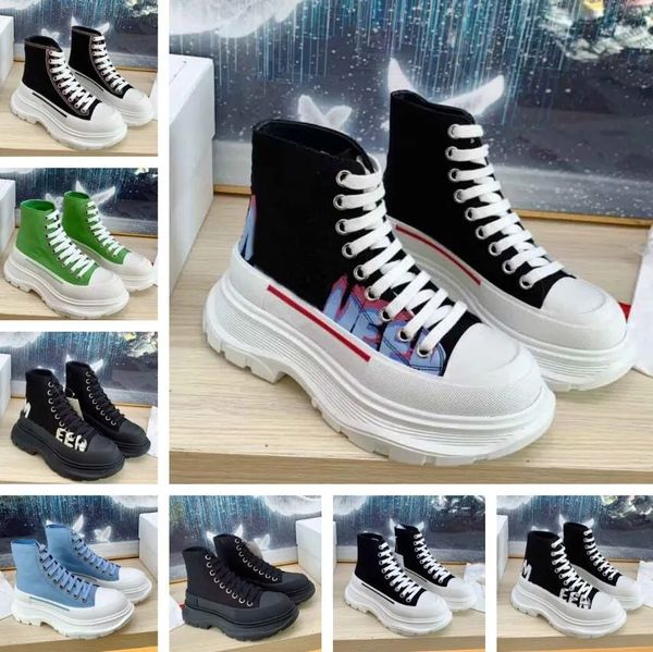 

famous 23ss graffiti tread slick boot high-canvas couple platform sneakers shoes white black nappa lace-up boots rubber tread sole comfort w