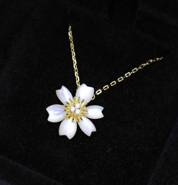 

famous brands pure 925 sterling silver shell flower necklace for women 18k gold color fine jewelry europe design gift 20224293955