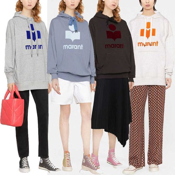 

couturier fashion classic cotton hoodie women's isabel marant classic flocked printed cotton loose women's hoodie fashion im pufft, Black