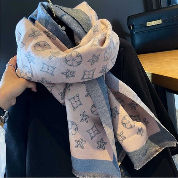 

scarves versatile lucky grass in autumn and winter double-sided temperament cashmere like warm shawl multi-functional scarf, Blue;gray