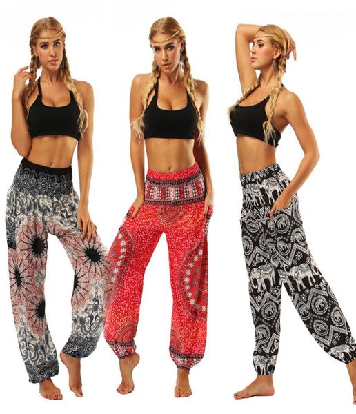 

summer fashion nepal seaside loose belly dance national wind women printing floral long wide leg pants female yoga high waist3135610, Black;red