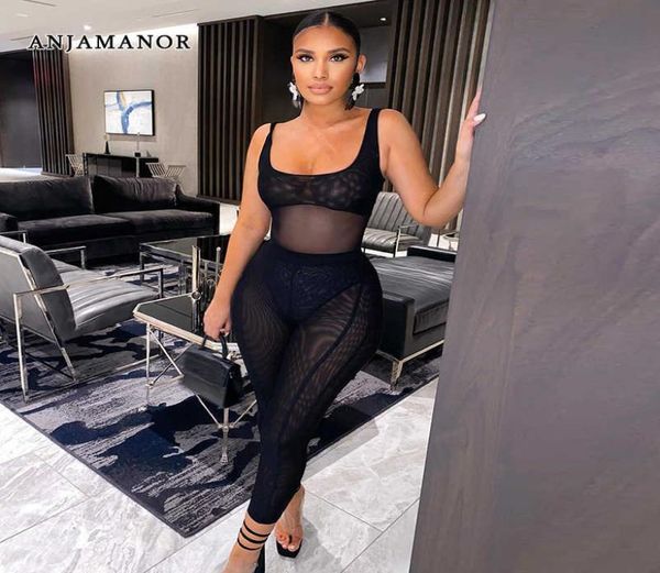 

women039s two piece pants anjamanor black mesh two piece set bodysuit and leggings see through outfits for women night7583437, White