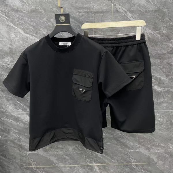 

fashion mens t shirt pocket short sleeve shorts suit men luxury designer everything handsome sports leisure two-piece set top, White;black