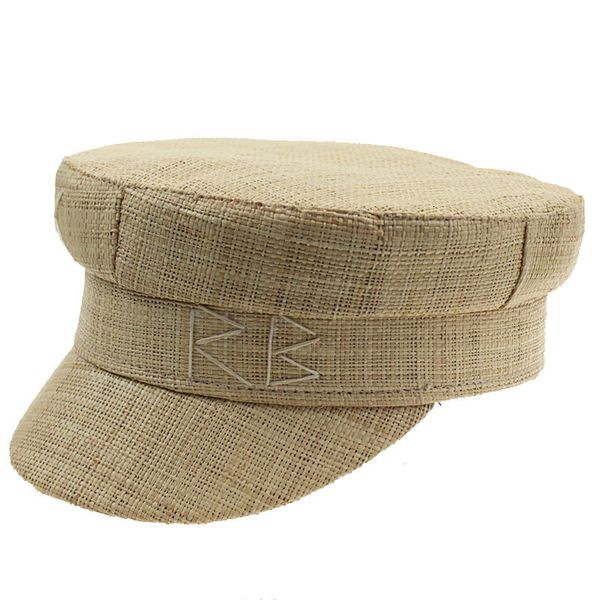 

berets summer military hats for women fashion sailor hat rb letter embroidered peaked cap causal raffia straw hat travel flat cap 230802, Blue;gray