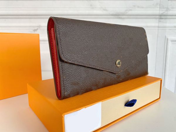 

5a sarah wallet woman designer wallets luxury card holder coin purse genuine leather women long hasp wallet with original box multiple color, Red;black