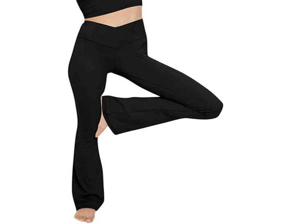 

yoga women casual v crossover high waisted flare workout leggings sport bootleg work pants daily fitness gym 2935214, Black