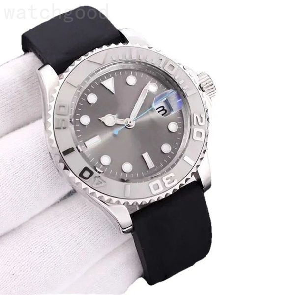 

automatic montres mouvement yachtmaster mens watch simple rubber strap reloj hombre business formal business plated rose gold watch 40mm bla, Slivery;brown