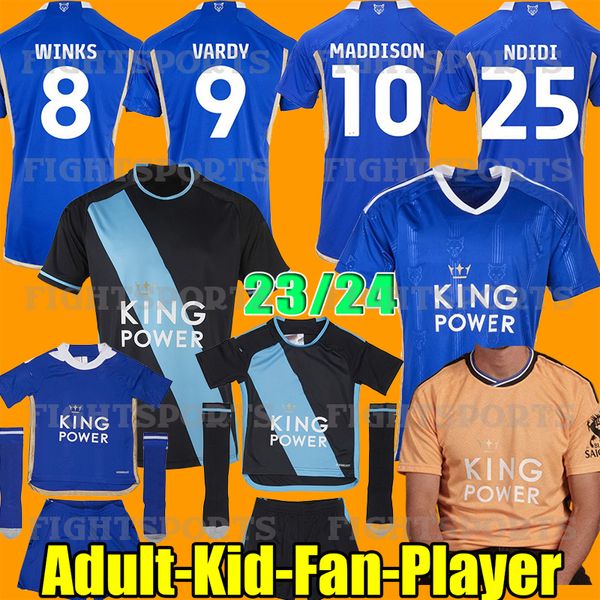 

23 24 leicester home soccer jerseys vardy barnes tielemans vardy maddison iheanacho ayoze ndidi daka lookman 2023 city football uniforms men, Black;yellow