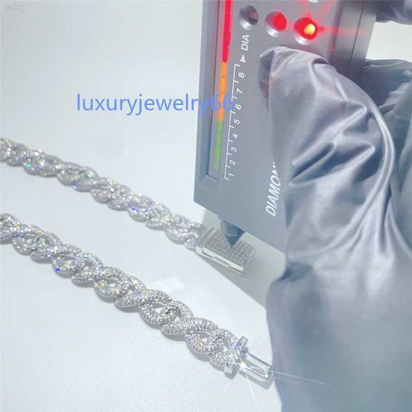 

hip hop jewelry custom 925 sterling silver 12mm diamonds pass tester vvs moissanite ice cuban chain
