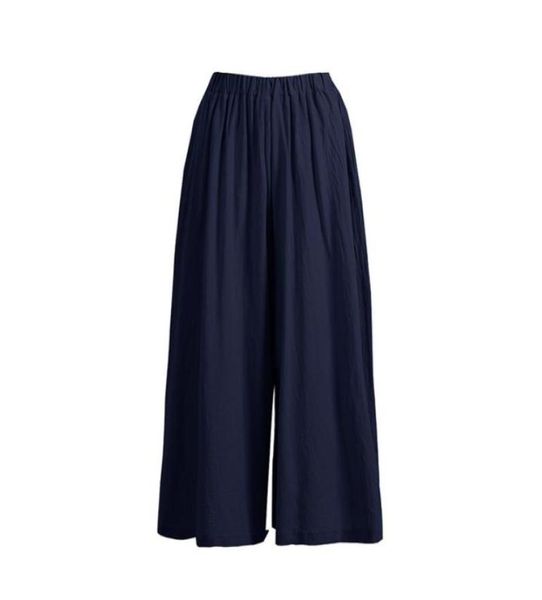 

summer 2021 pure color ramie cotton pants skirt loose and long women039s wide leg leisure pocket trousers34406856180831, Black;white