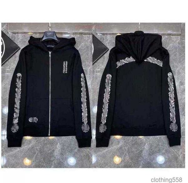 

classic fashion luxury mens zipper ch hoodies designer horseshoe sanskrit cross print pullover hooded sweatshirts sweater woman loose jackts, Black