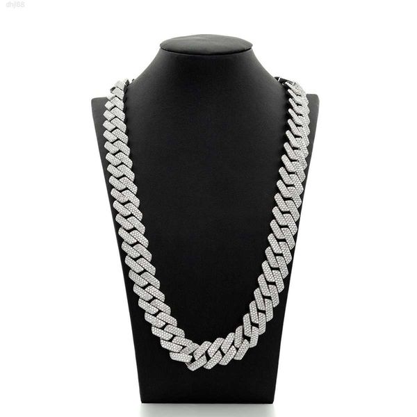 

hip hop jewelry 15mm 3 row bust down miami iced out moissanite 14k solid gold cuban link chain necklace, Silver