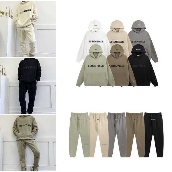 

eentials casual oversized hoodie with label rubber letter sweater men's street clothing designer brand sportswear couple top, Black