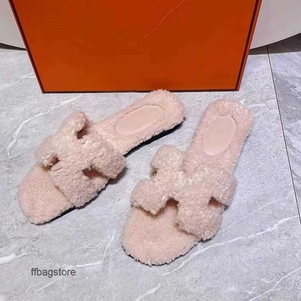 

shearling h slippers designer sandal 2023 women autumn winter h-slipper oran wool girls' daily outwear slipper teddy hair h flat bottom