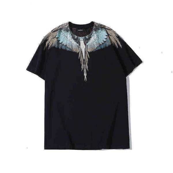 

tees tee t-shirt shirt high end blue feather wing print couple short sleeve men -37, White;black