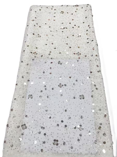 

tulle 2023 sequins lace fabric 5 yards french nigerian female dinner evening party gown dress for ladies textile sewing craft female white b, Black;white