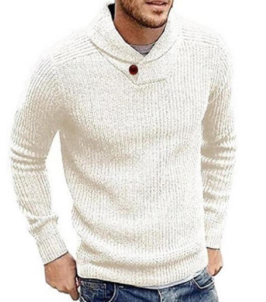 

e mens solid color knitted sweater autumn winter long sleeve high collar rib jumper white casual daily male knitwear sweaters5115466, White;black