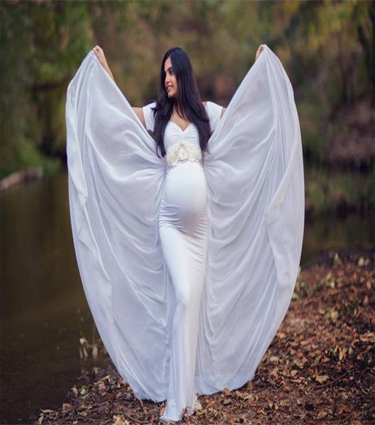 

jersey maternity pography props cloak dresses maternity po long dress with chiffon cloak short sleeve sweet heart pregnant d5270640, White