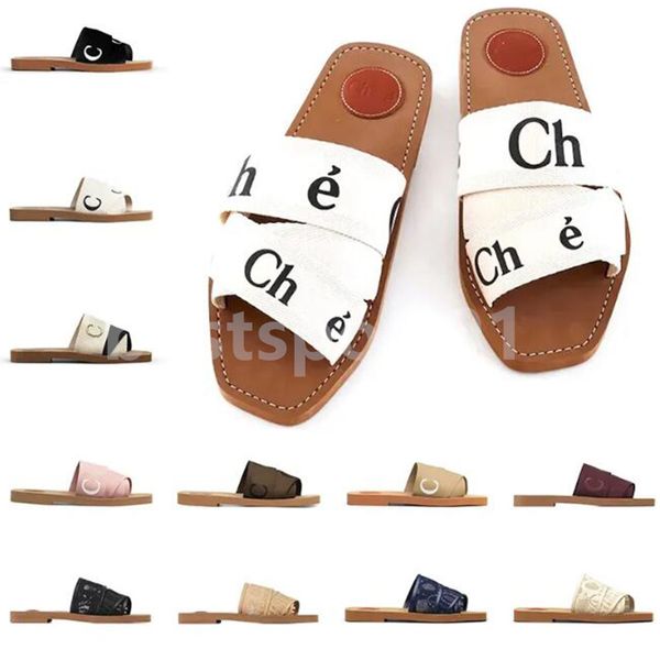 

designer woody womens sandals mules cross cloth slippers light tan beige white black pink lace lettering fabric canvas slippers women summer